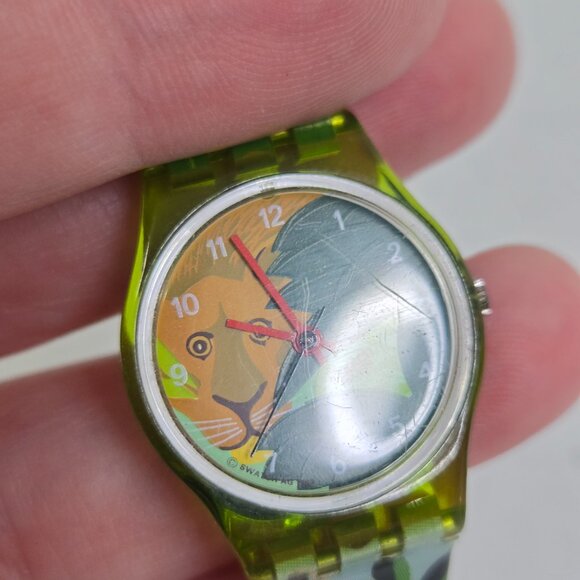 Rare Vintage Jungle Lion 25mm Swatch Watch Green Plastic Seerose LG110 1994 main image 5